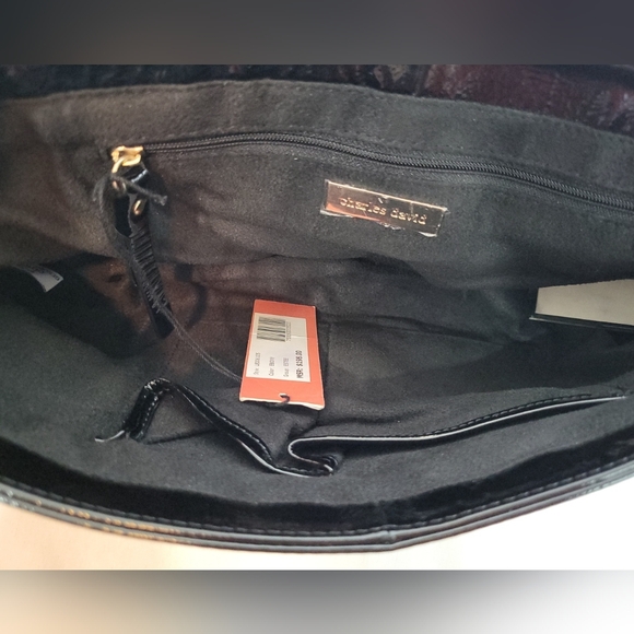 CHARLES DAVID Patent Leather Envelope Clutch Handbag Purse Black Foldover NWT - Picture 16 of 16